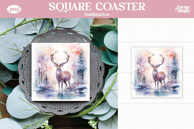Christmas Reindeer Square Coaster Sublimation Sublimation Carla C Designs 