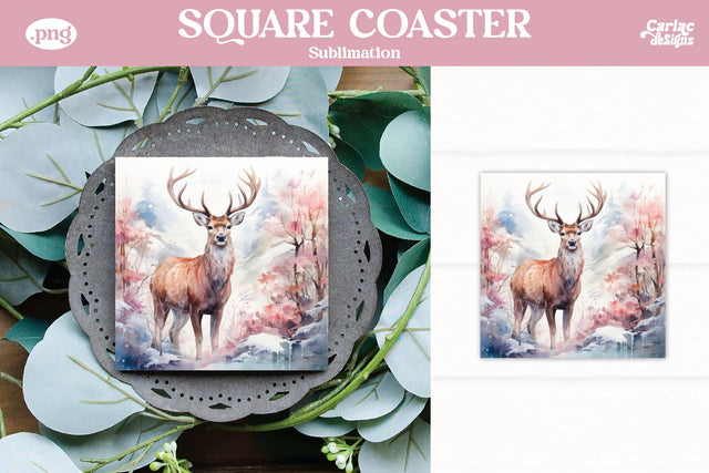 Christmas Reindeer Square Coaster Sublimation Sublimation Carla C Designs 