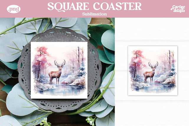 Christmas Reindeer Square Coaster Sublimation Sublimation Carla C Designs 