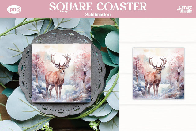 Christmas Reindeer Square Coaster Sublimation Sublimation Carla C Designs 