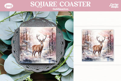 Christmas Reindeer Square Coaster Sublimation Sublimation Carla C Designs 