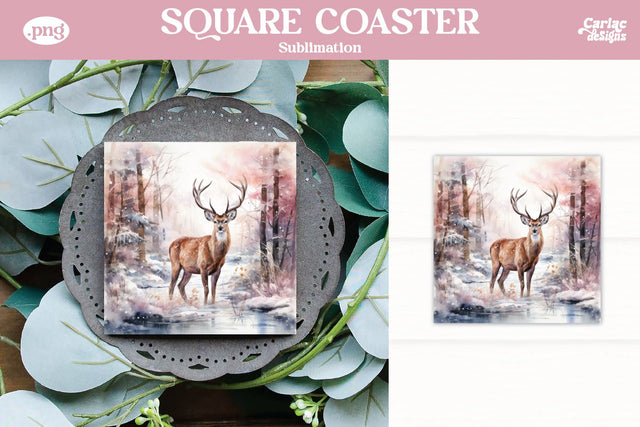 Christmas Reindeer Square Coaster Sublimation Sublimation Carla C Designs 