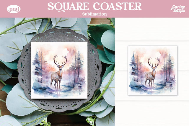 Christmas Reindeer Square Coaster Sublimation Sublimation Carla C Designs 
