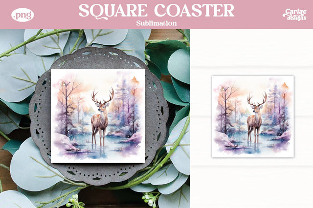 Christmas Reindeer Square Coaster Sublimation Sublimation Carla C Designs 