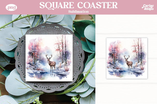 Christmas Reindeer Square Coaster Sublimation Sublimation Carla C Designs 