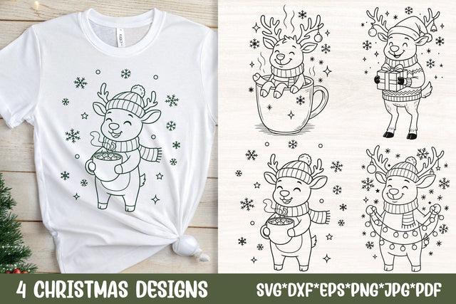 Christmas Reindeer SVG Cut Files | 4 Cute Hot Cocoa & Lights Designs for Cricut SVG Tafti Art 