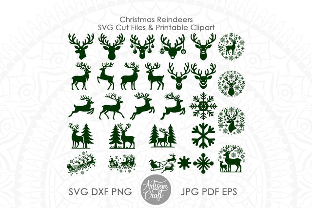 Christmas reindeer SVG, cut files, reindeer silhouette SVG SVG Artisan Craft SVG 