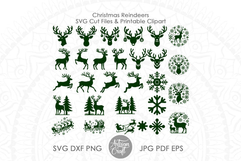 Christmas reindeer SVG, cut files, reindeer silhouette SVG SVG Artisan Craft SVG 