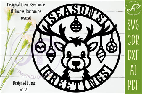 Christmas Reindeer SVG, Season’s Greetings Sign, Cute Sign SVG APInspireddesigns 