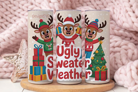 Christmas Reindeer Tumbler Wrap Sublimation DesignSVG 