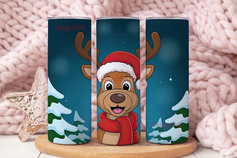 Christmas Reindeer Tumbler Wrap Sublimation DesignSVG 