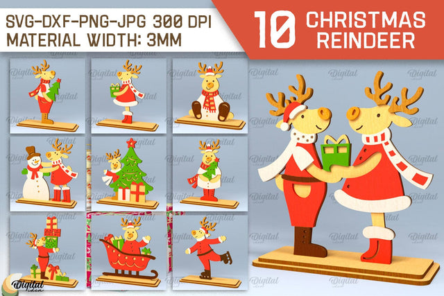 Christmas Reindeers Laser Cut Bundle. Christmas Deers SVG SVG Evgenyia Guschina 