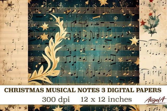 Christmas retro digital papers / christmas songs png Digital Pattern Angelina Semenova 