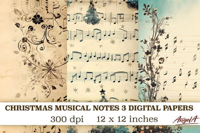 Christmas retro digital papers / music notes png Digital Pattern Angelina Semenova 