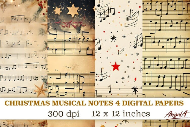Christmas retro digital papers / musical note digital paper Digital Pattern Angelina Semenova 
