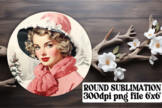 Christmas Retro Round Keychain Design Watercolor Sublimation afrosvg 