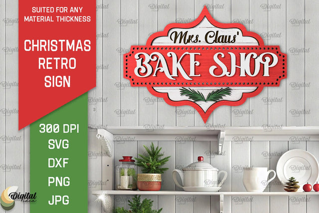 Christmas Retro Sign Laser Cut. Christmas Kitchen Decor SVG SVG Evgenyia Guschina 
