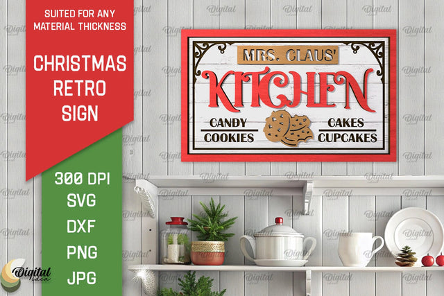Christmas Retro Sign Laser Cut. Christmas Kitchen Decor SVG SVG Evgenyia Guschina 