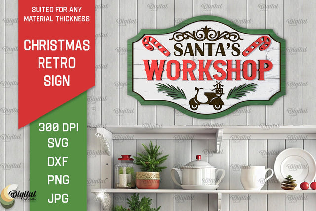 Christmas Retro Sign Laser Cut. Christmas Kitchen Decor SVG SVG Evgenyia Guschina 