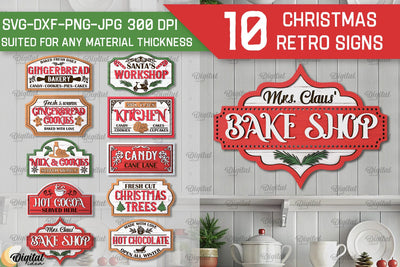 Christmas Retro Signs Laser Cut Bundle. Xmas Decor SVG SVG Evgenyia Guschina 