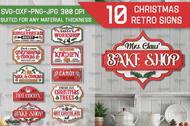 Christmas Retro Signs Laser Cut Bundle. Xmas Decor SVG SVG Evgenyia Guschina 