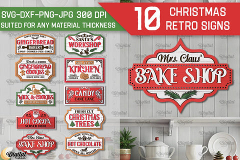 Christmas Retro Signs Laser Cut Bundle. Xmas Decor SVG SVG Evgenyia Guschina 