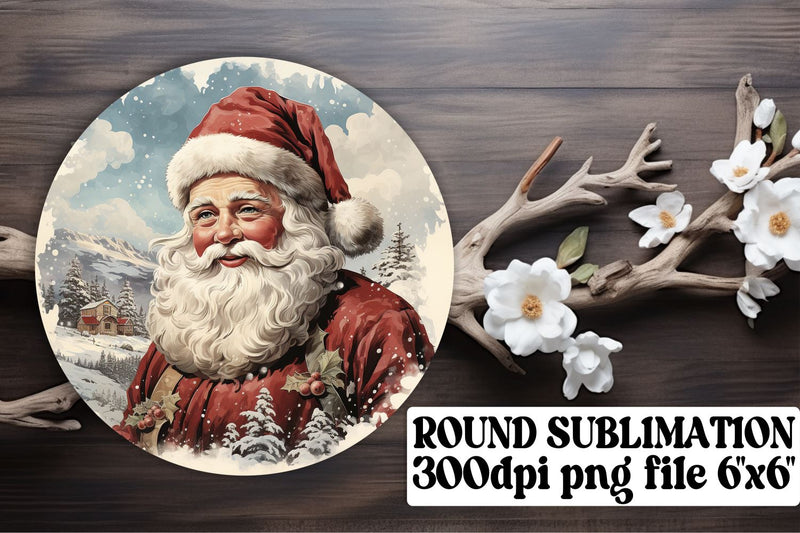 Christmas Retro Theme Keychain Round Design Watercolor Sublimation afrosvg 