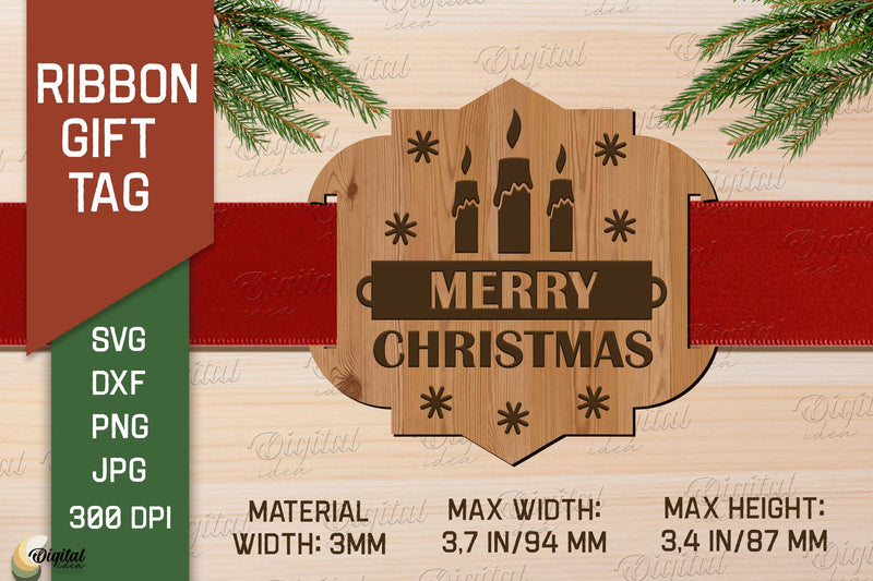 Christmas Ribbon Gift Tag Laser Cut. Merry Christmas SVG - So Fontsy