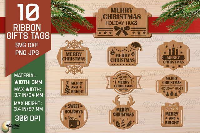 Christmas Ribbon Gift Tags bundle. Xmas laser cut tag SVG SVG Evgenyia Guschina 