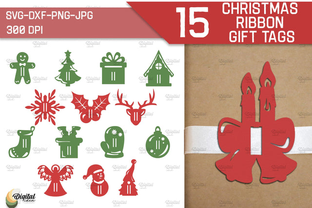 Christmas Ribbon gifts tags Bundle. Paper Cut Design 3D Paper Evgenyia Guschina 