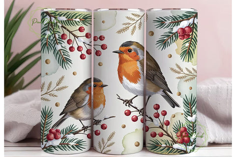 Christmas Robins 20oz Tumbler Wrap Sublimation PixelChick 