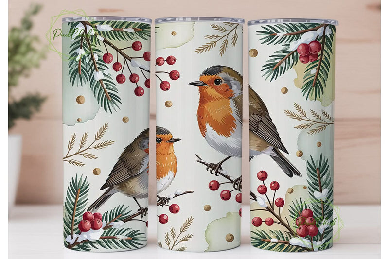 Christmas Robins 20oz Tumbler Wrap Sublimation PixelChick 