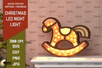 Christmas Rocking Horse Led Nightlight Laser Cut SVG Evgenyia Guschina 