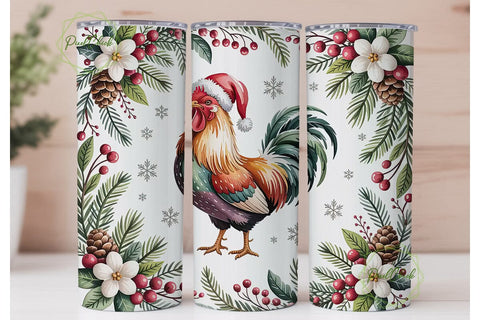 Christmas Rooster 20oz Tumbler Wrap Sublimation PixelChick 