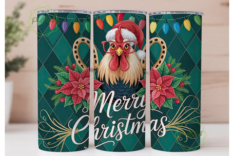Christmas Rooster 20oz Tumbler Wrap Sublimation PixelChick 