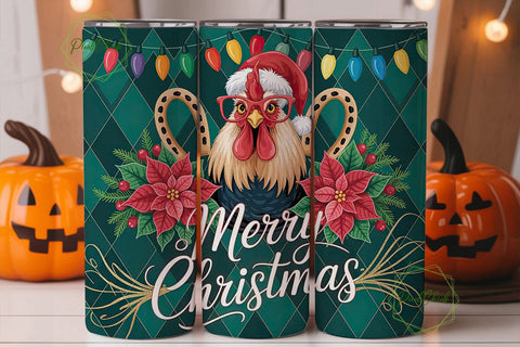 Christmas Rooster 20oz Tumbler Wrap Sublimation PixelChick 
