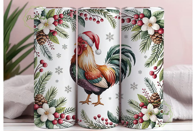 Christmas Rooster 20oz Tumbler Wrap Sublimation PixelChick 
