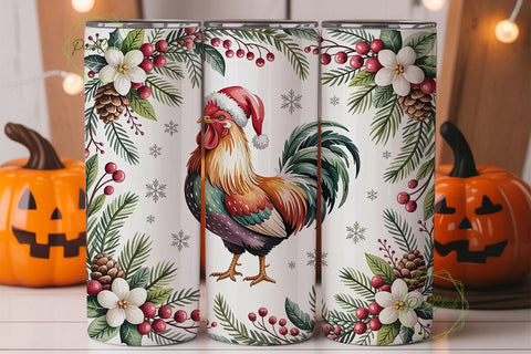 Christmas Rooster 20oz Tumbler Wrap Sublimation PixelChick 