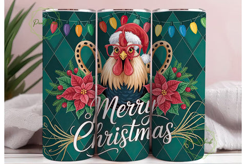 Christmas Rooster 20oz Tumbler Wrap Sublimation PixelChick 