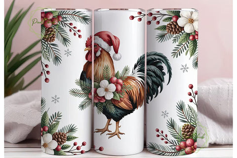 Christmas Rooster 20oz Tumbler Wrap Sublimation PixelChick 