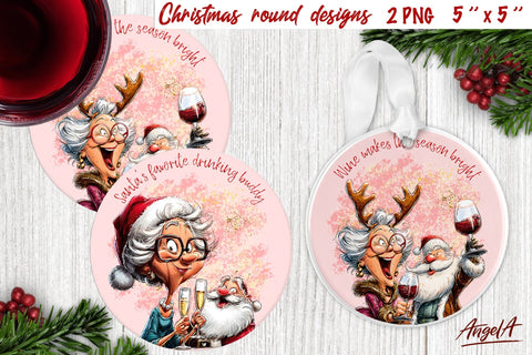 Christmas round coaster bundle Funny old lady sublimation Sublimation Angelina Semenova 