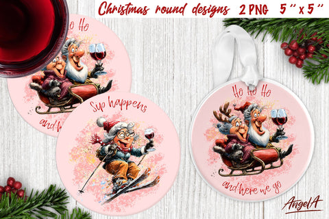 Christmas round coaster bundle Funny old lady sublimation Sublimation Angelina Semenova 