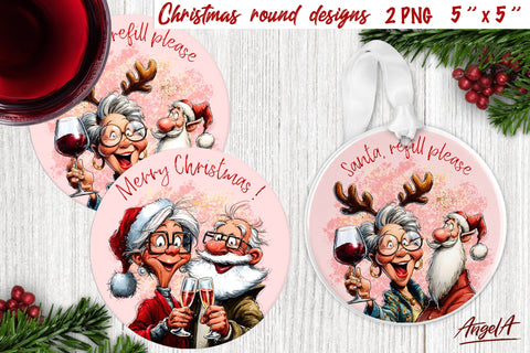 Christmas round coaster bundle Funny old lady sublimation Sublimation Angelina Semenova 