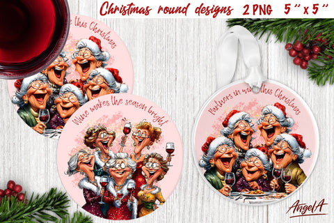 Christmas round coaster bundle Funny old lady sublimation Sublimation Angelina Semenova 