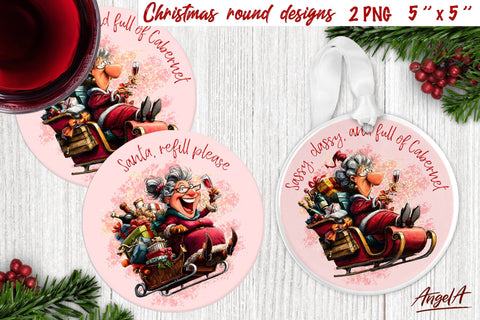 Christmas round coaster bundle Funny old lady sublimation Sublimation Angelina Semenova 