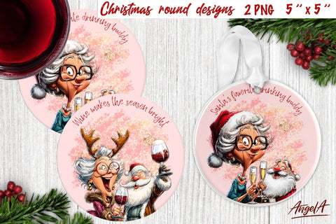 Christmas round coaster bundle Funny old lady sublimation Sublimation Angelina Semenova 