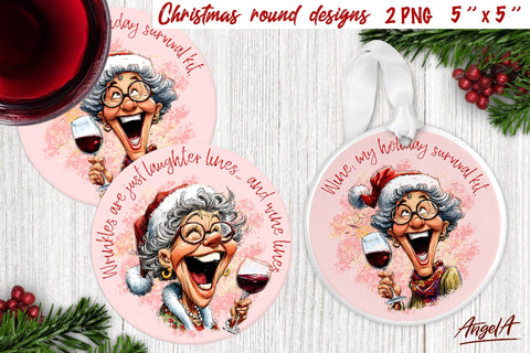 Christmas round coaster bundle Funny old lady sublimation Sublimation Angelina Semenova 