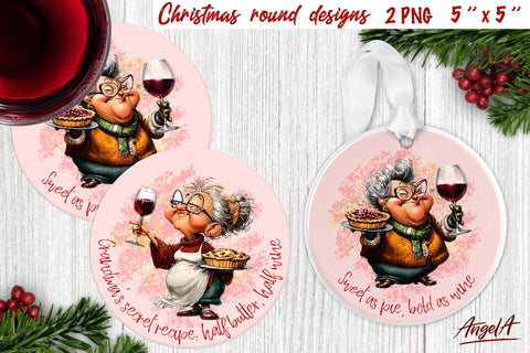 Christmas round coaster bundle Funny old lady sublimation Sublimation Angelina Semenova 