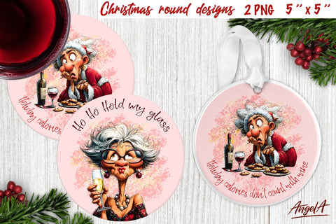 Christmas round coaster bundle Funny old lady sublimation Sublimation Angelina Semenova 