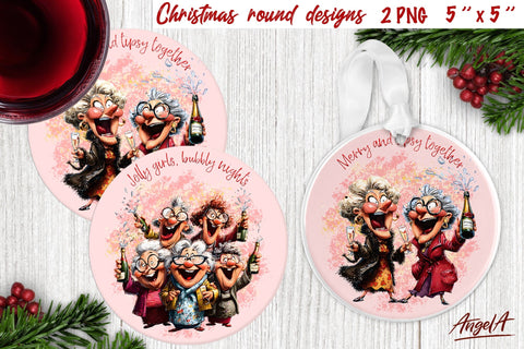 Christmas round coaster bundle Funny old lady sublimation Sublimation Angelina Semenova 